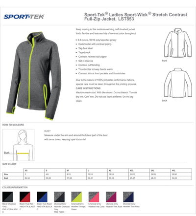 # LST 853 Sport-Tek® Ladies Sport-Wick® Stretch Contrast Full-Zip Jacket