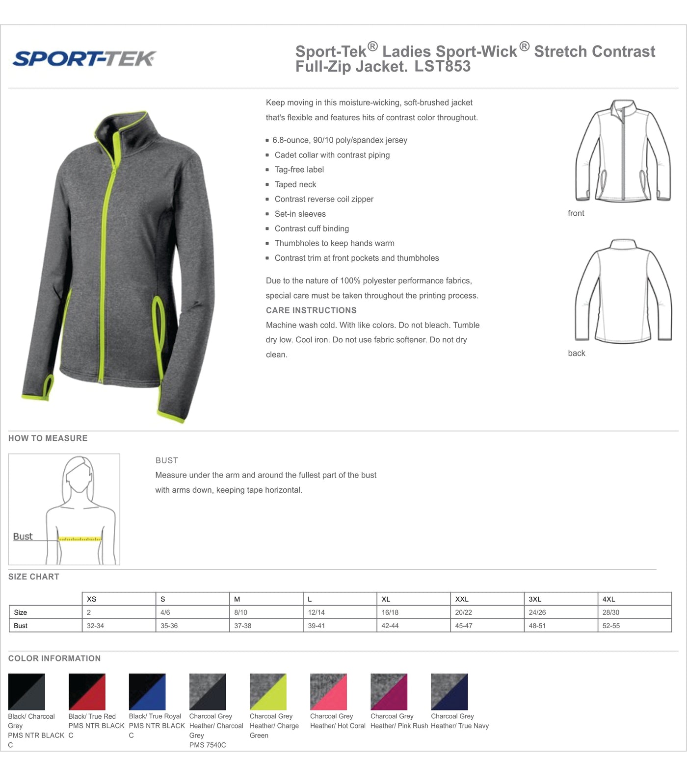 Springfield LST853 Sport-Tek® Ladies Sport-Wick® Stretch Contrast Full-Zip Jacket