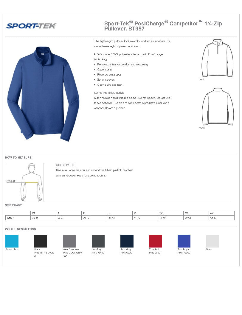 VA ST357 Sport-Tek® PosiCharge® Competitor™ 1/4-Zip Pullover