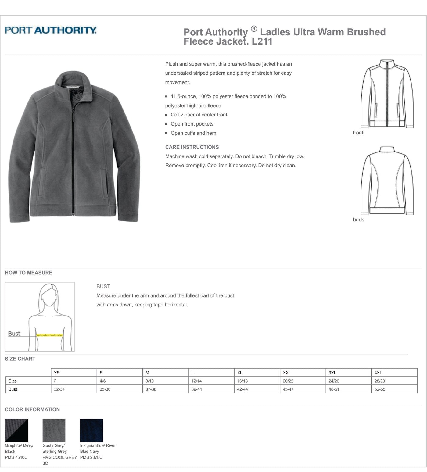 B2B1 L211 Port Authority® Ladies Ultra Warm Brushed Fleece Jacket