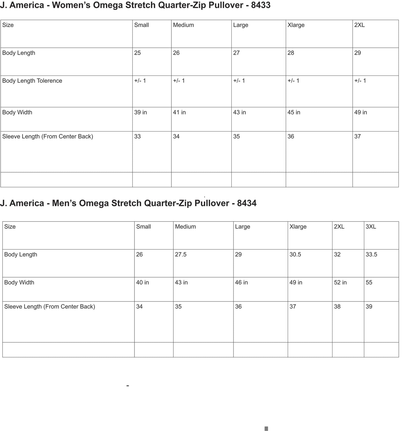 Size Charts